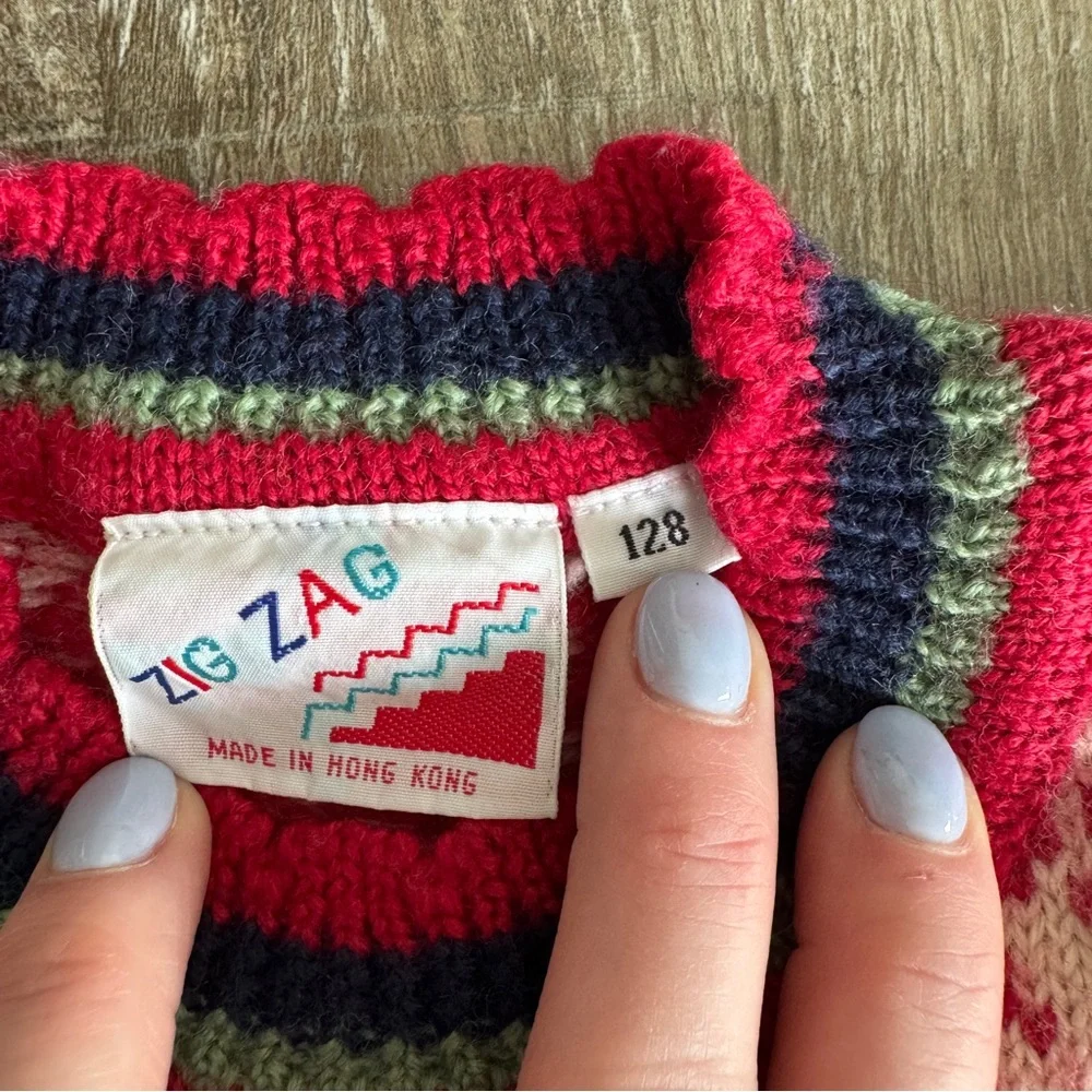 Kids Vintage Red Fair Isle Sweater with Floral Border